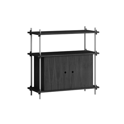 Shelving System Sets (85 cm) by Moebe - S.85.1.B / Stainless Steel Uprights / Black Painted Oak