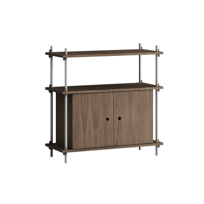 Shelving System Sets (85 cm) by Moebe - S.85.1.B / Stainless Steel Uprights / Smoked Oak