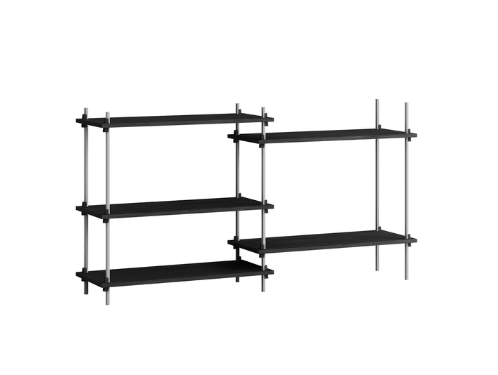 Shelving System Sets (85 cm) by Moebe - S.85.2.A / Stainless Steel Uprights / Black Painted Oak