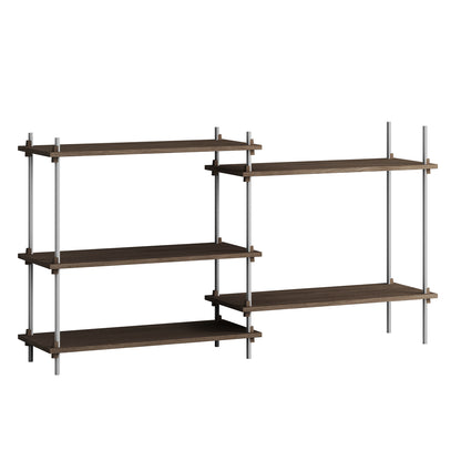 Shelving System Sets (85 cm) by Moebe - S.85.2.A / Stainless Steel Uprights / Smoked Oak
