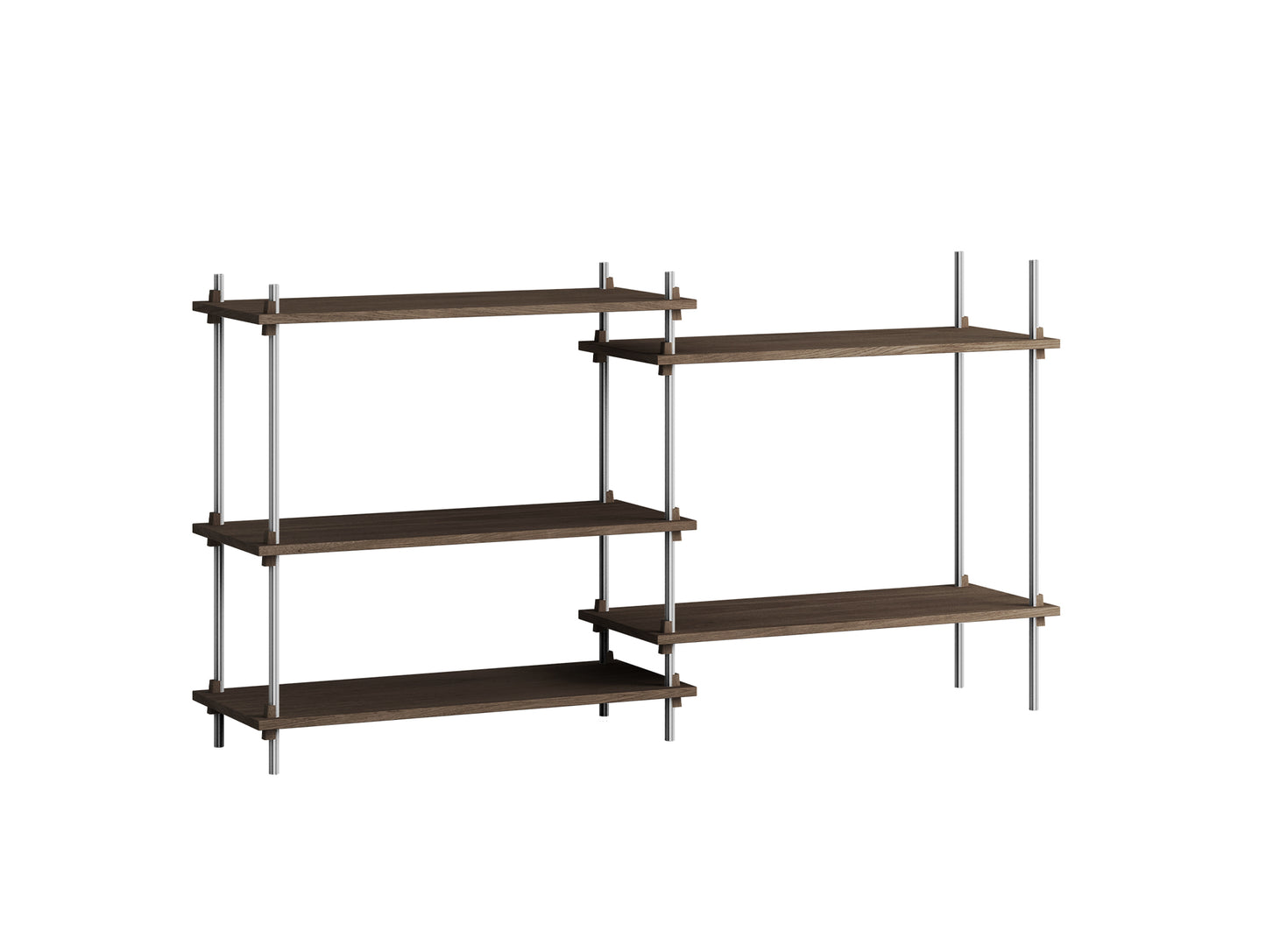 Shelving System Sets (85 cm) by Moebe - S.85.2.A / Stainless Steel Uprights / Smoked Oak