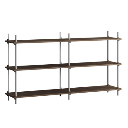 Shelving System Sets (85 cm) by Moebe - S.85.2.B / Stainless Steel Uprights / Smoked Oak