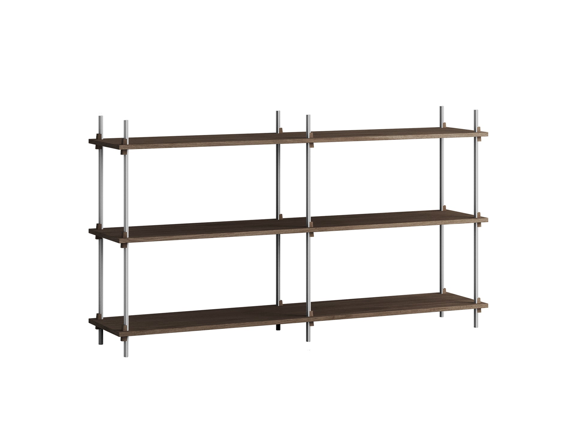 Shelving System Sets (85 cm) by Moebe - S.85.2.B / Stainless Steel Uprights / Smoked Oak