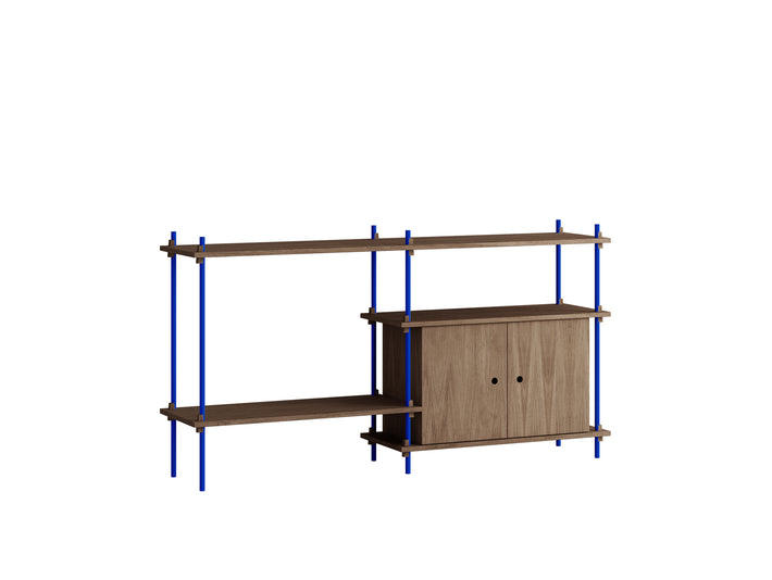 Moebe Shelving System - S.85.2.C Set in Deep Blue / Smoked Oak
