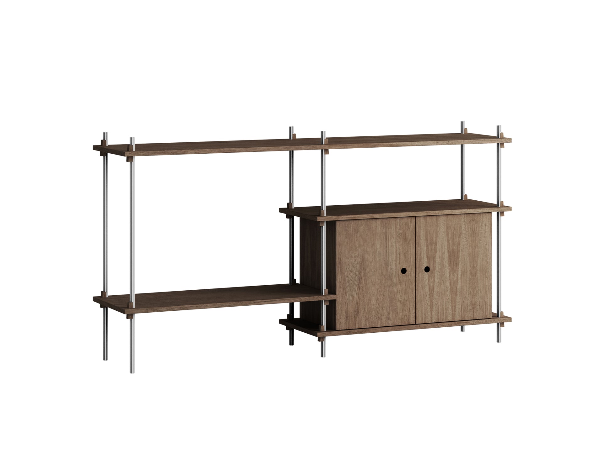 Shelving System Sets (85 cm) by Moebe - S.85.2.C / Stainless Steel Uprights / Smoked Oak
