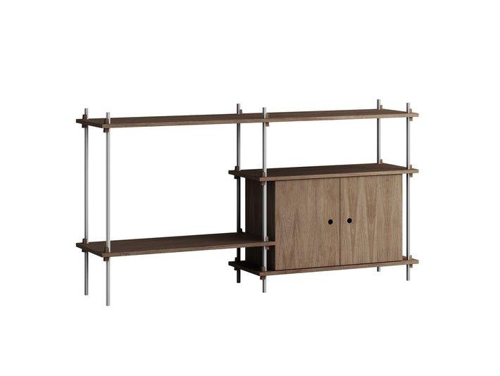 Shelving System Sets (85 cm) by Moebe - S.85.2.C / Stainless Steel Uprights / Smoked Oak