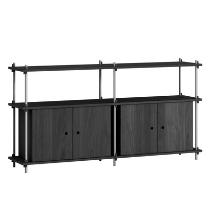 Shelving System Sets (85 cm) by Moebe - S.85.2.D / Stainless Steel Uprights / Black Painted Oak