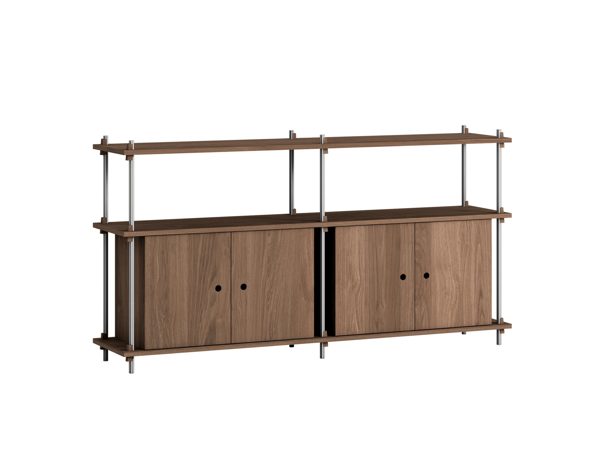 Shelving System Sets (85 cm) by Moebe - S.85.2.D / Stainless Steel Uprights / Smoked Oak
