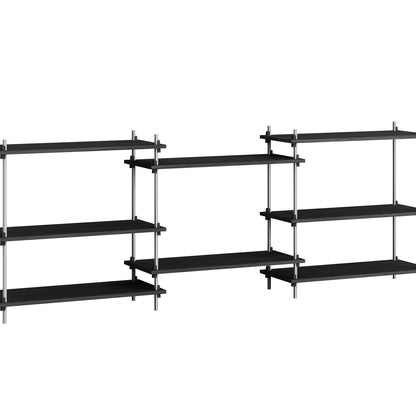 Shelving System Sets (85 cm) by Moebe - S.85.3.A / Stainless Steel Uprights / Black Painted Oak