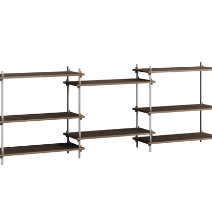 Shelving System Sets (85 cm) by Moebe - S.85.3.A / Stainless Steel Uprights / Smoked Oak
