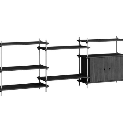 Shelving System Sets (85 cm) by Moebe - S.85.3.B / Stainless Steel Uprights / Black Painted Oak