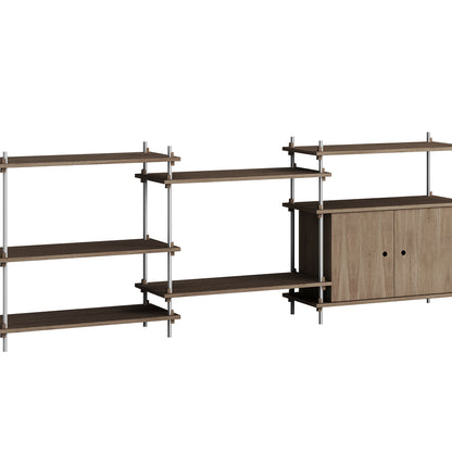 Shelving System Sets (85 cm) by Moebe - S.85.3.B / Stainless Steel Uprights / Smoked Oak