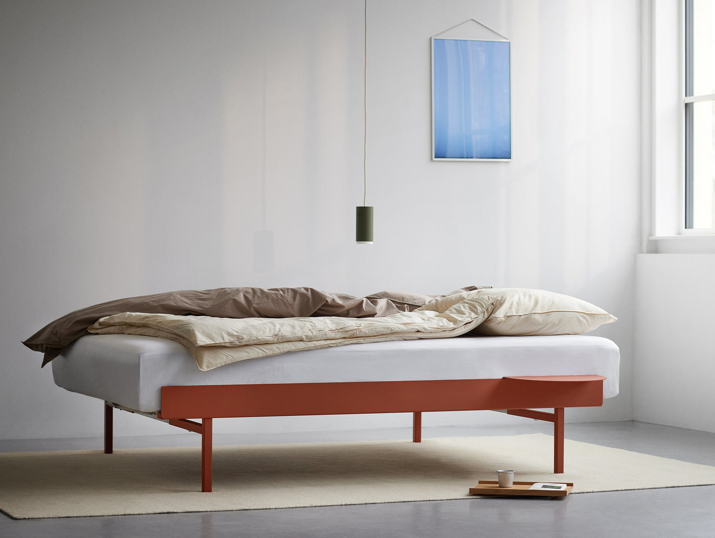 Moebe Bed High 90-180 cm with Side Table - Terracotta