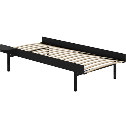 Tall Bed 90 cm by Moebe – Bed Frame / 90 cm Wide Slats / 1 Side Table / Black
