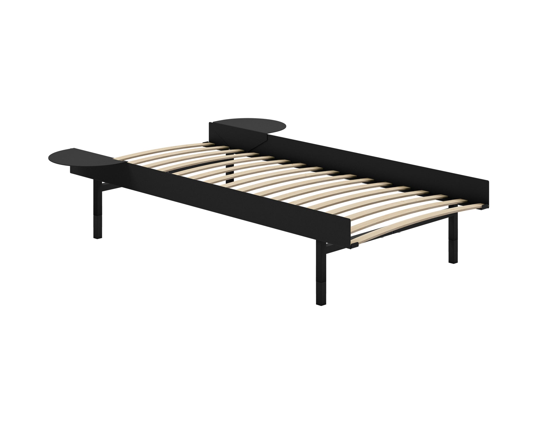Tall Bed 90 cm by Moebe – Bed Frame / 90 cm Wide Slats / 2 Side Tables / Black