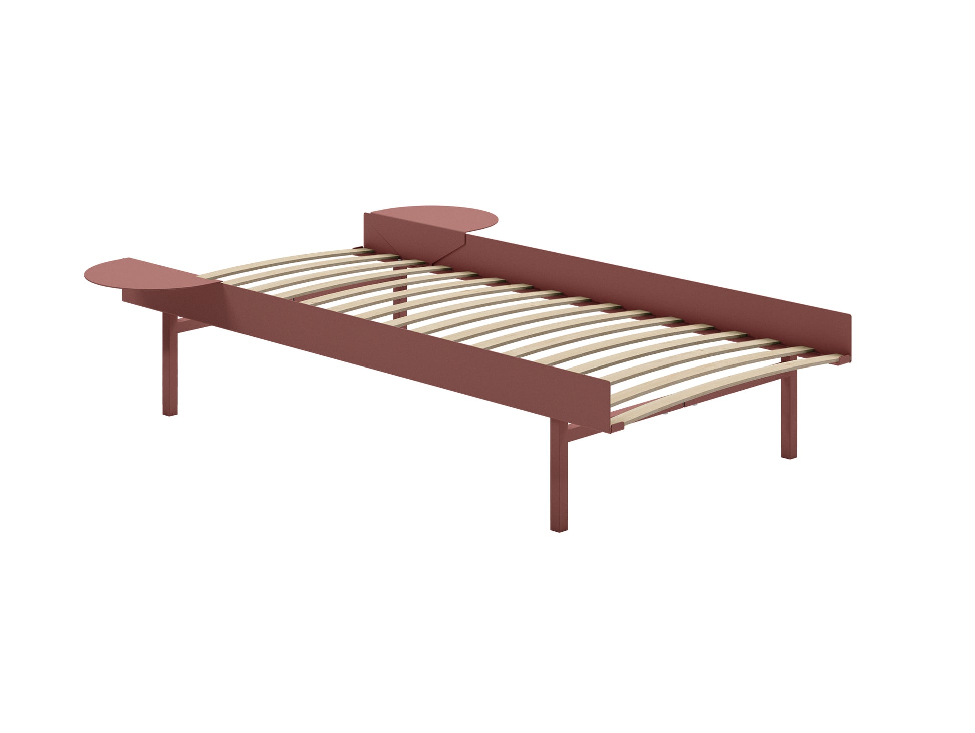 Tall Bed 90 cm by Moebe – Bed Frame / 90 cm Wide Slats / 2 Side Tables / Dusty Rose
