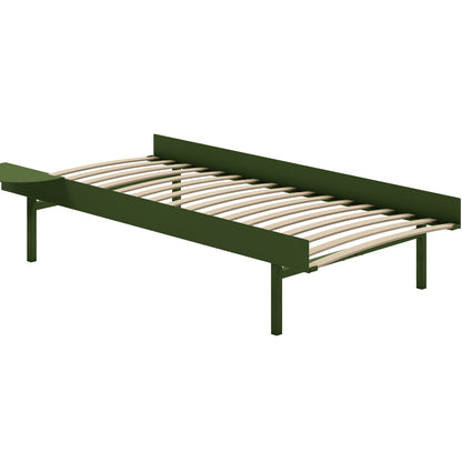 Tall Bed 90 cm by Moebe – Bed Frame / 90 cm Wide Slats / 1 Side Table / Pine Green