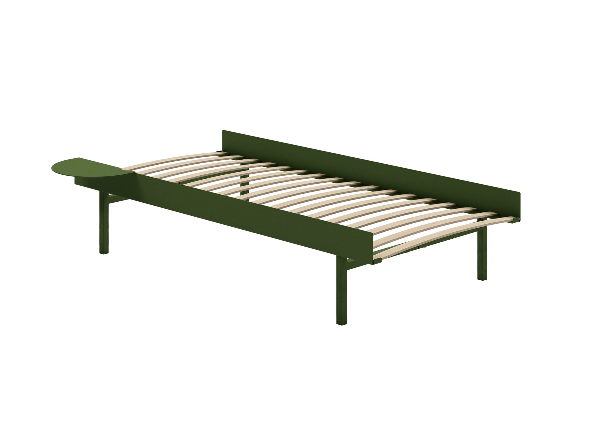 Tall Bed 90 cm by Moebe – Bed Frame / 90 cm Wide Slats / 1 Side Table / Pine Green