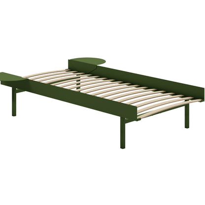 Tall Bed 90 cm by Moebe – Bed Frame / 90 cm Wide Slats / 2 Side Tables / Pine Green