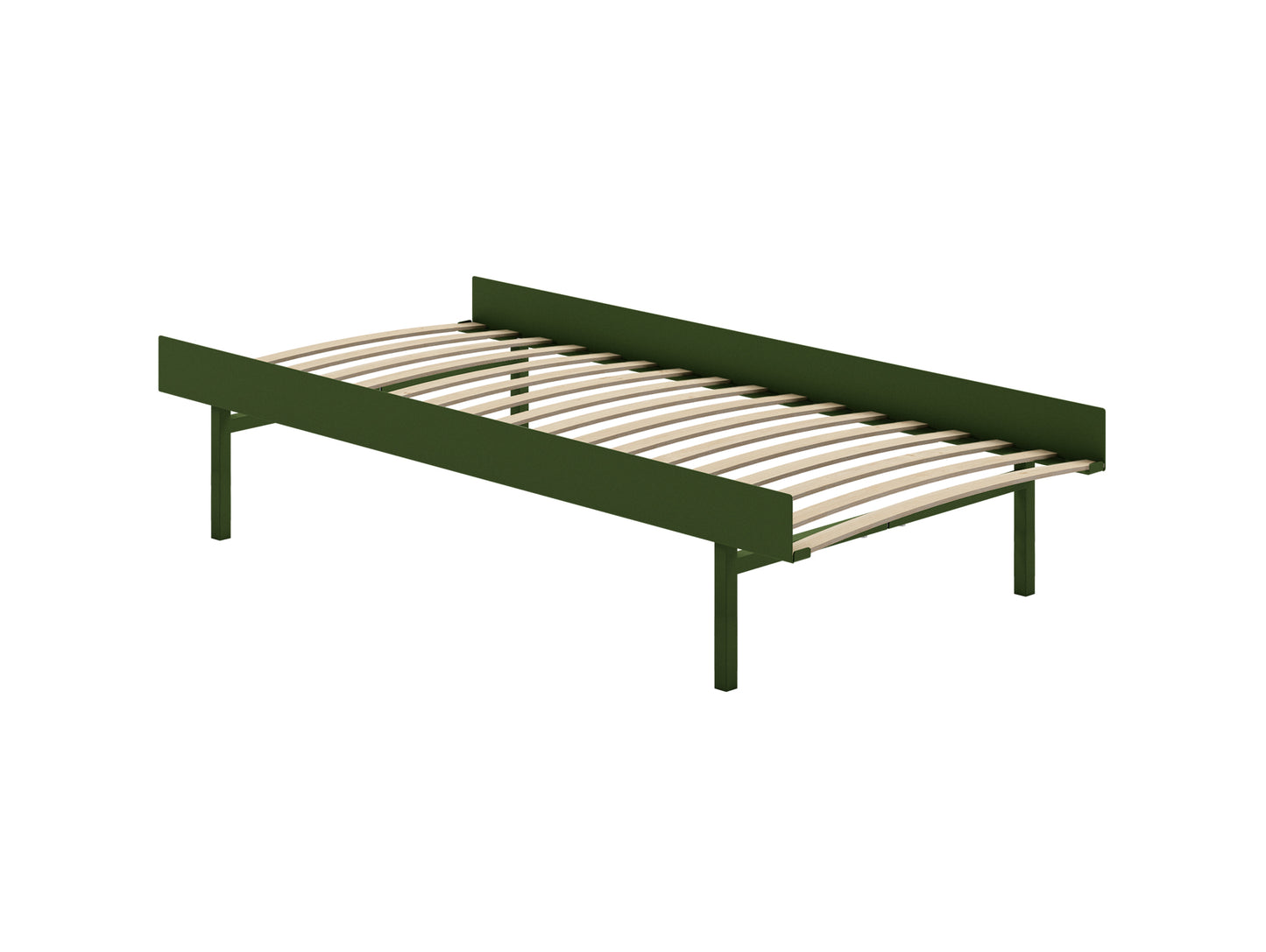 Tall Bed 90 cm by Moebe – Bed Frame with 90 cm Wide Slats / Pine Green