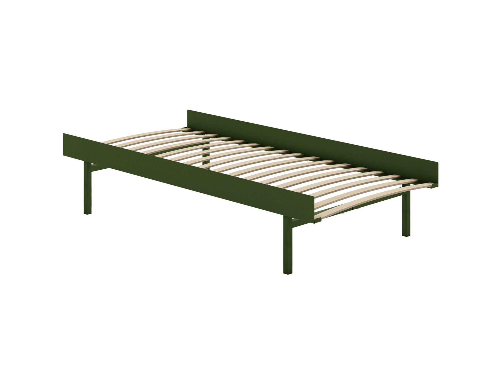 Tall Bed 90 cm by Moebe – Bed Frame with 90 cm Wide Slats / Pine Green