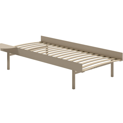 Tall Bed 90 cm by Moebe – Bed Frame / 90 cm Wide Slats / 1 Side Table / Sand