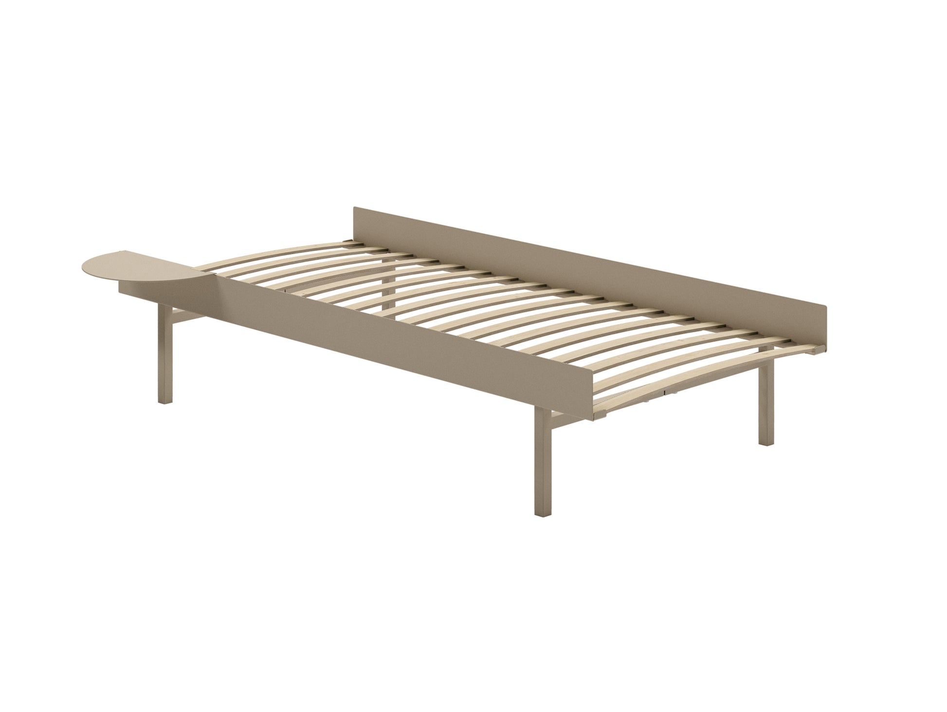 Tall Bed 90 cm by Moebe – Bed Frame / 90 cm Wide Slats / 1 Side Table / Sand