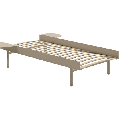 Tall Bed 90 cm by Moebe – Bed Frame / 90 cm Wide Slats / 2 Side Tables / Sand