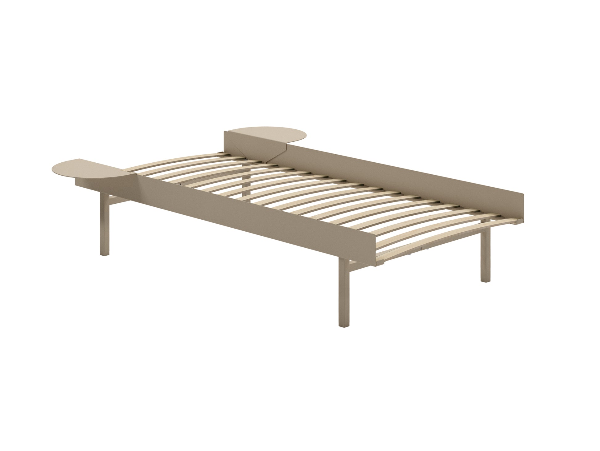 Tall Bed 90 cm by Moebe – Bed Frame / 90 cm Wide Slats / 2 Side Tables / Sand