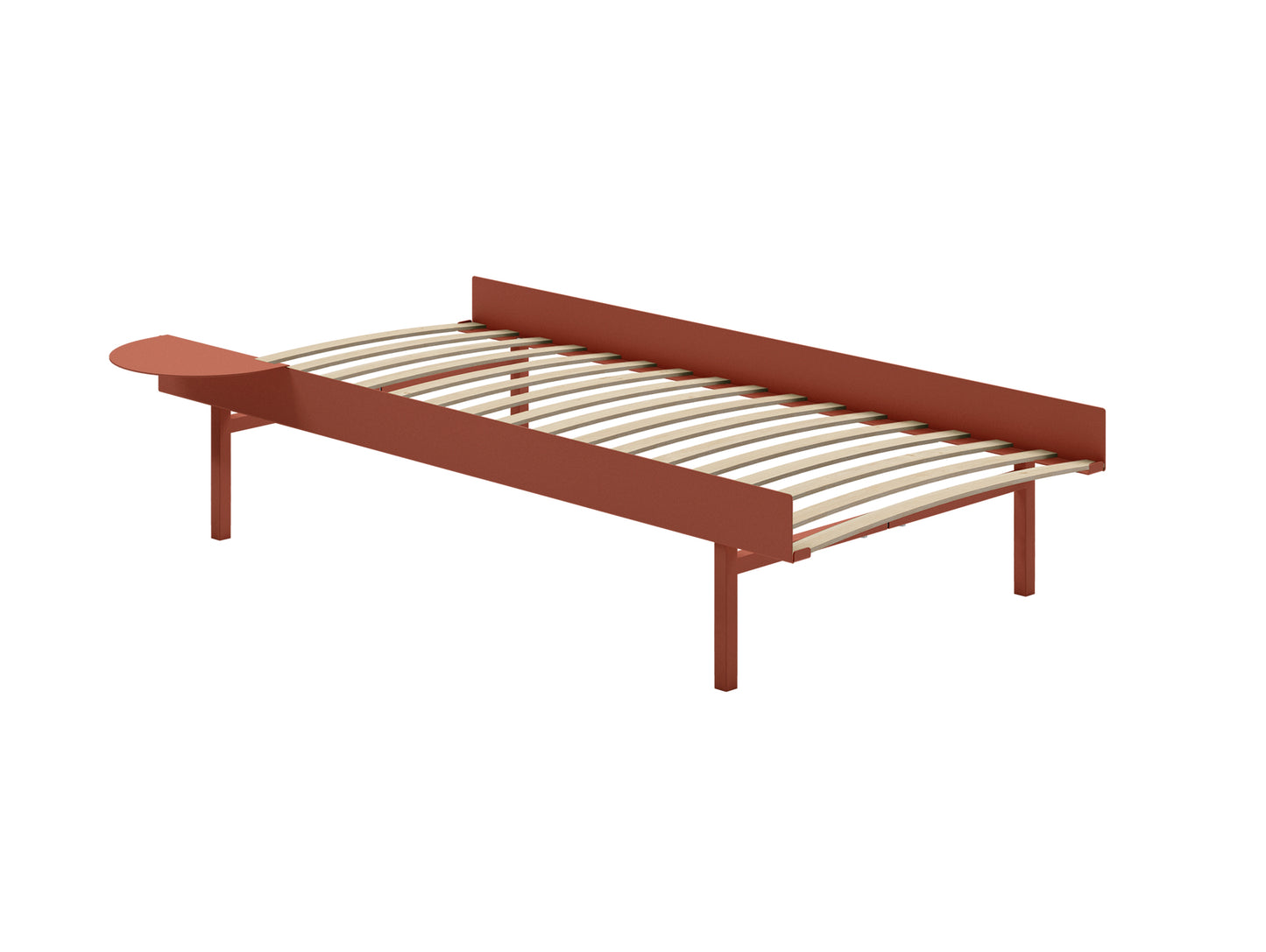 Tall Bed 90 cm by Moebe – Bed Frame / 90 cm Wide Slats / 1 Side Table / Terracotta
