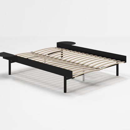 Bed 90 - 180 cm (High) by Moebe- Bed Frame / with 140 cm wide Slats /  2 Side Tables /  Black