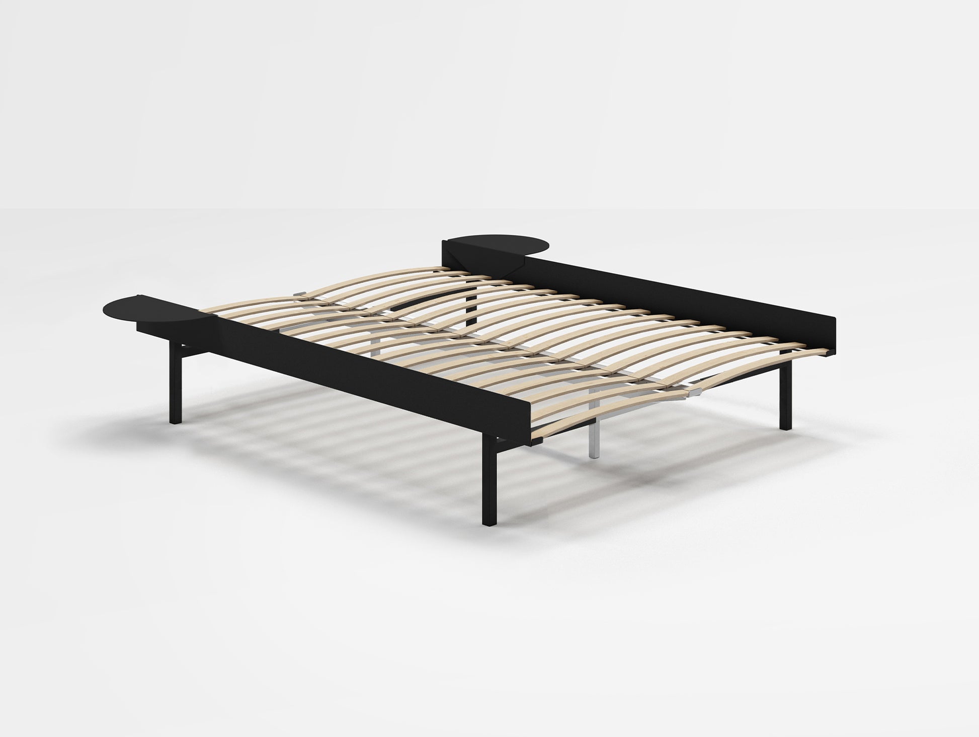 Bed 90 - 180 cm (High) by Moebe- Bed Frame / with 140 cm wide Slats /  2 Side Tables /  Black