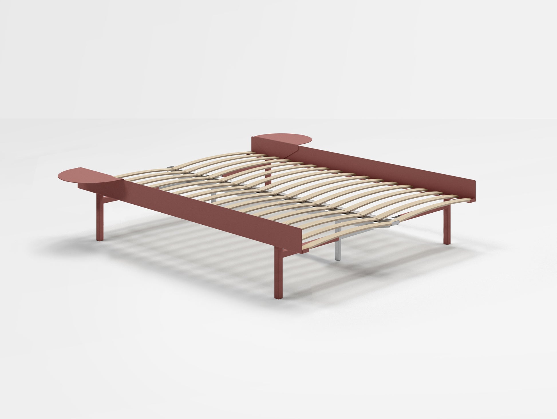 Bed 90 - 180 cm (High) by Moebe- Bed Frame / with 140 cm wide Slats /  2 Side Tables /  Dusty Rose