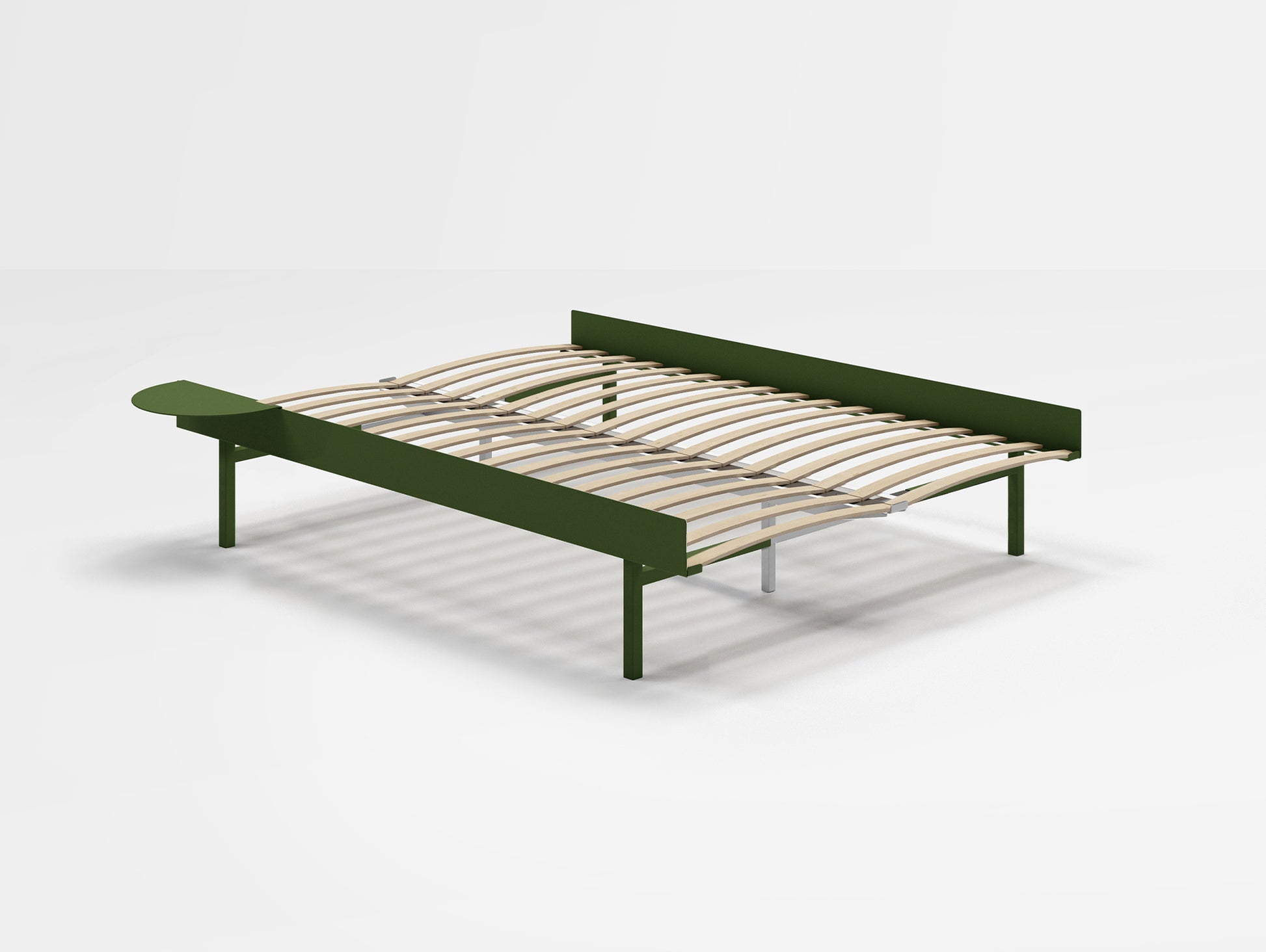 Moebe Bed 90 - 180 cm (High) Frame / with 140cm wide Slats / 1 Side Table / Pine Green