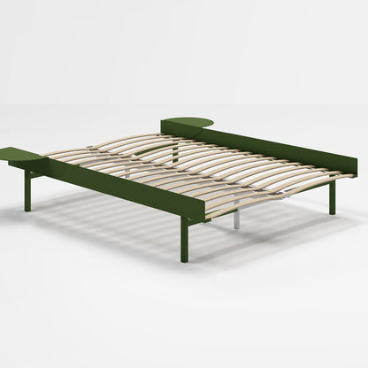 Bed 90 - 180 cm (High) by Moebe- Bed Frame / with 140 cm wide Slats /  2 Side Tables /  Pine Green