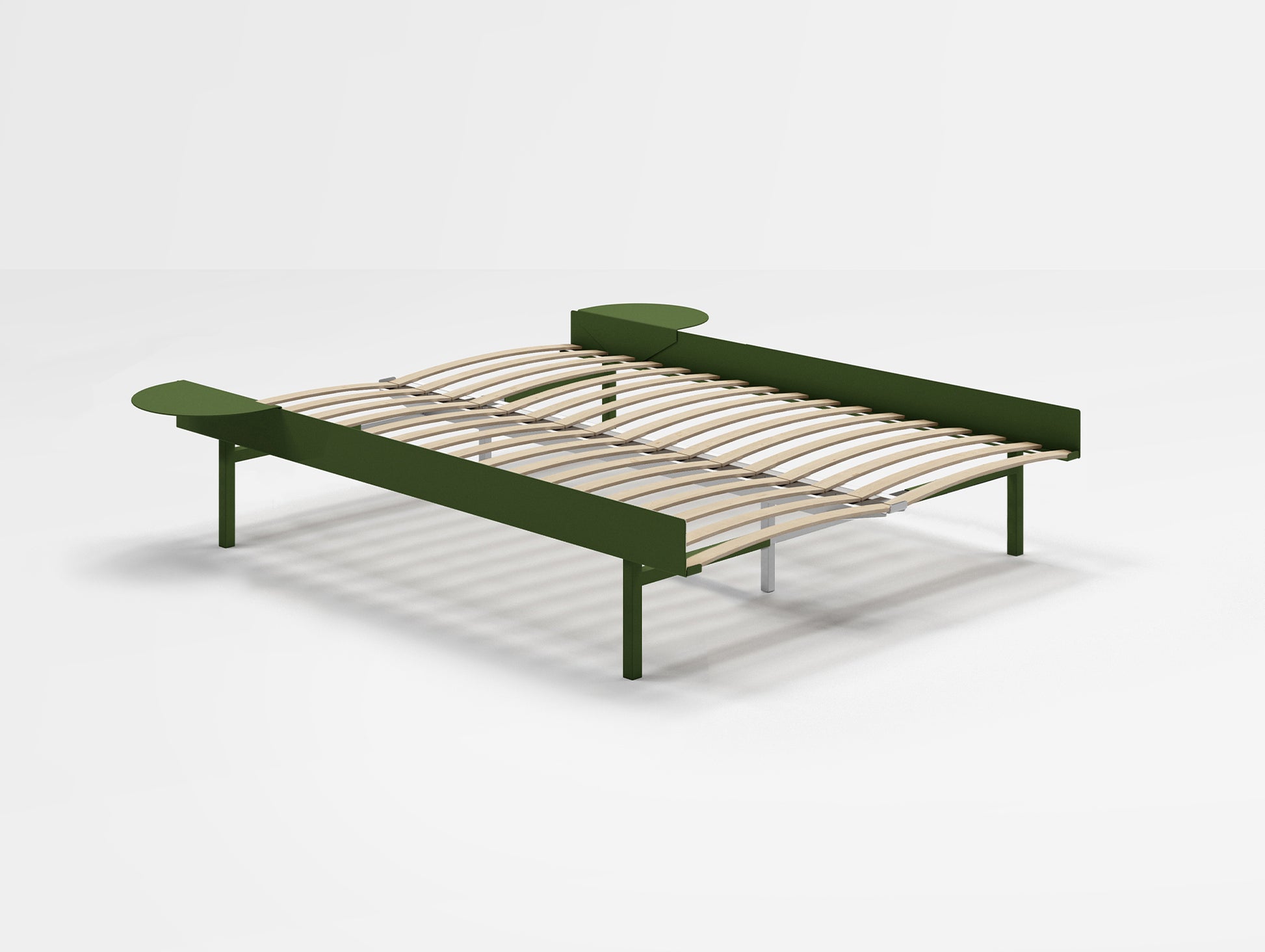 Bed 90 - 180 cm (High) by Moebe- Bed Frame / with 140 cm wide Slats /  2 Side Tables /  Pine Green