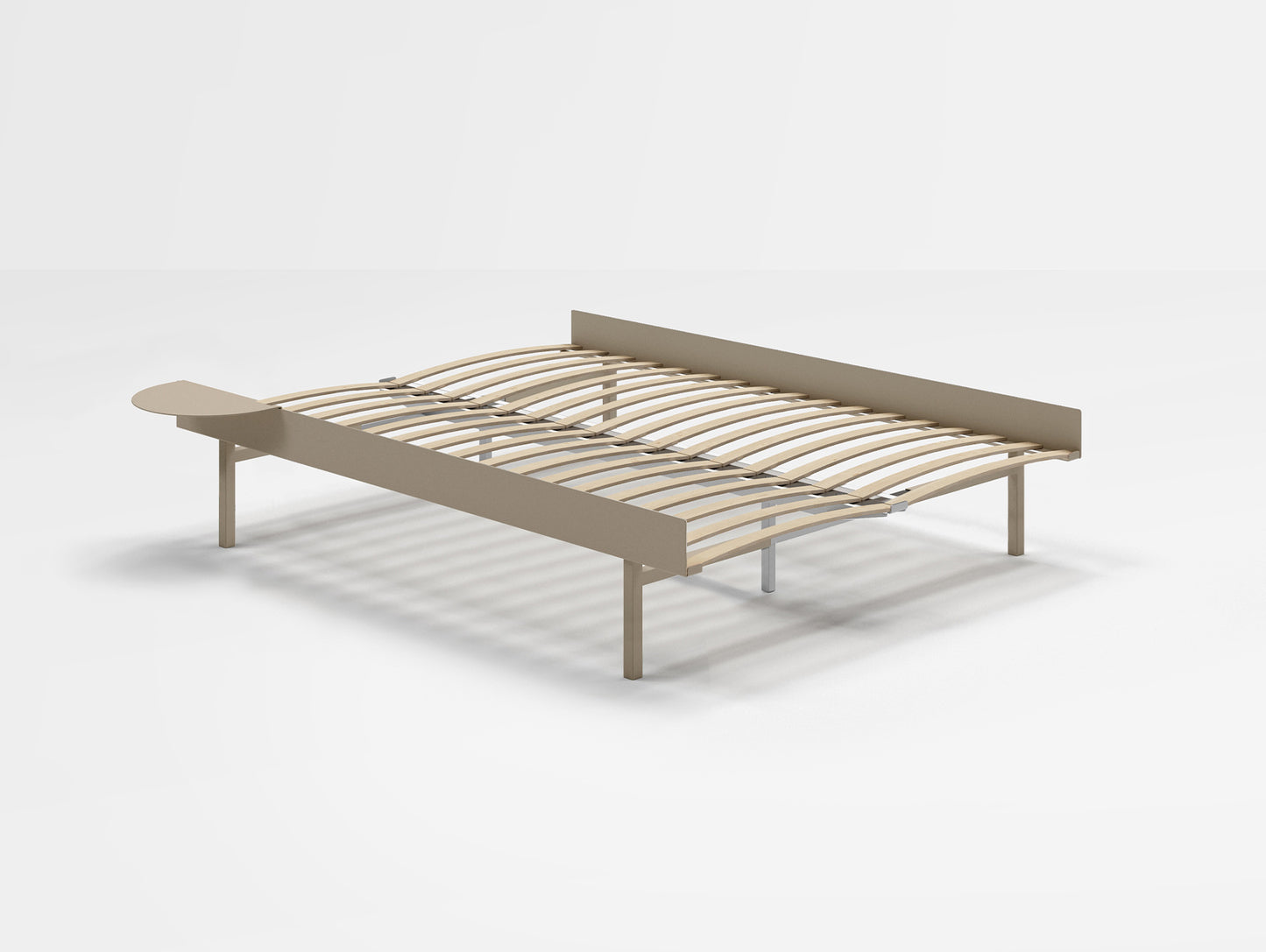 Moebe Bed 90 - 180 cm (High) Frame / with 140cm wide Slats /  1 Side Table / Sand