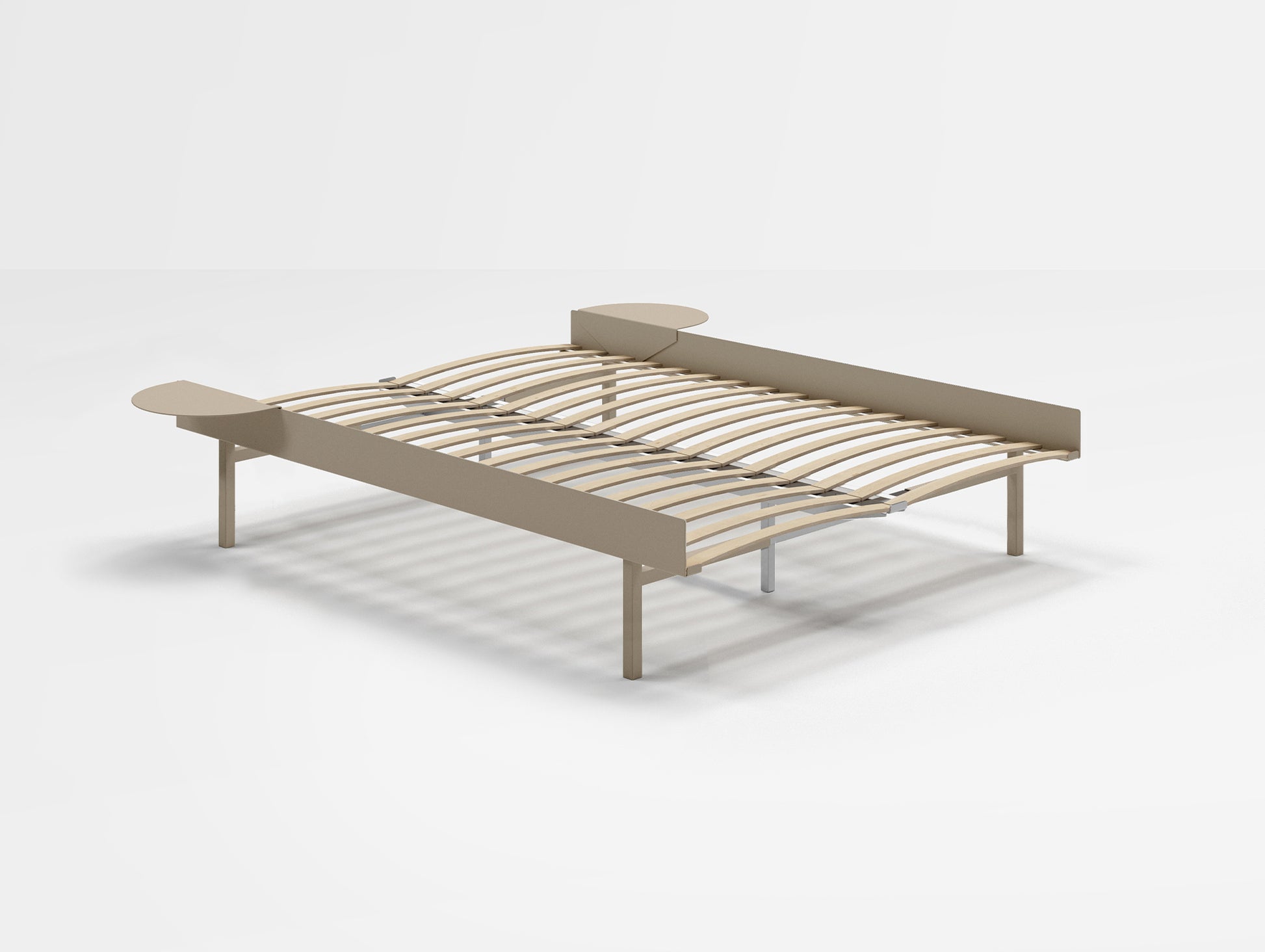 Moebe Bed 90 - 180 cm (High) Frame / with 140cm wide Slats /  2 Side Tables / Sand