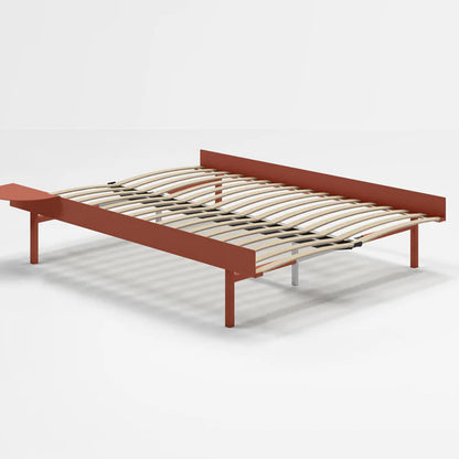 Bed 90 - 180 cm (High) by Moebe- Bed Frame / with 140 cm wide Slats / 1 Side Table / Terracotta