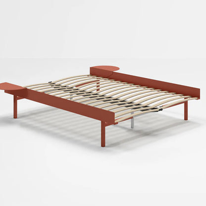 Bed 90 - 180 cm (High) by Moebe- Bed Frame / with 140 cm wide Slats / 2 Side Tables / Terracotta