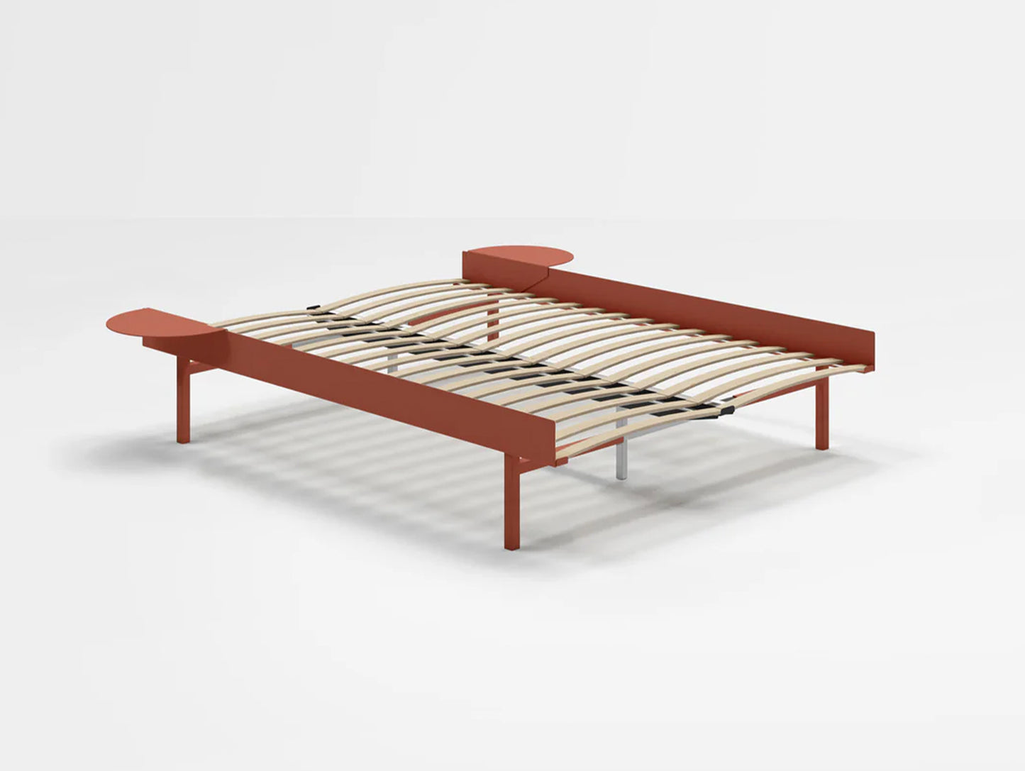 Bed 90 - 180 cm (High) by Moebe- Bed Frame / with 140 cm wide Slats / 2 Side Tables / Terracotta
