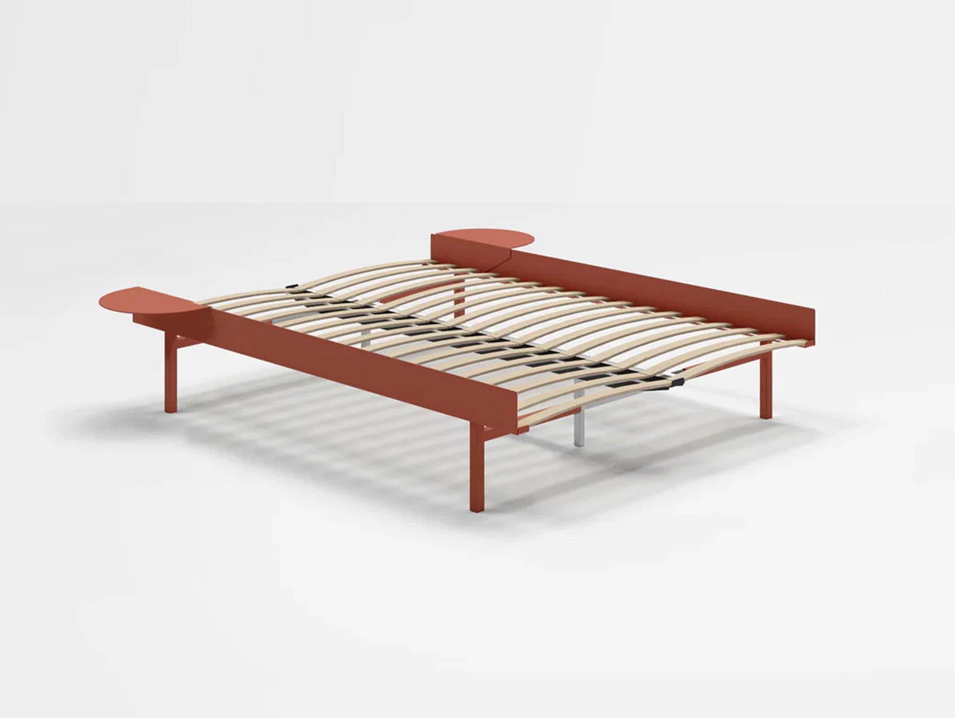 Bed 90 - 180 cm (High) by Moebe- Bed Frame / with 140 cm wide Slats / 2 Side Tables / Terracotta