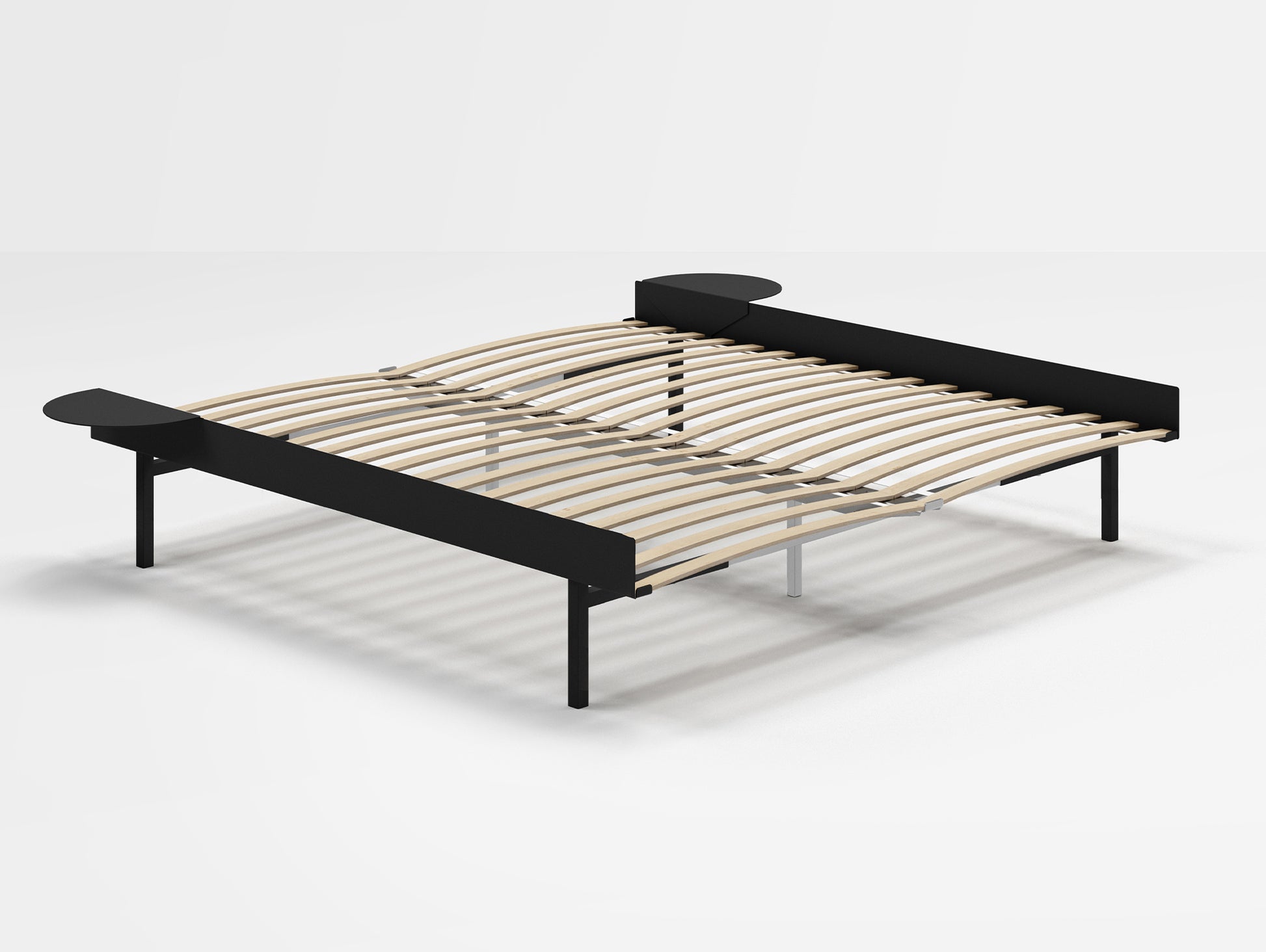 Moebe Bed 90 - 180 cm (High) Frame / with 180cm wide Slats /  2 Side Tables / Black