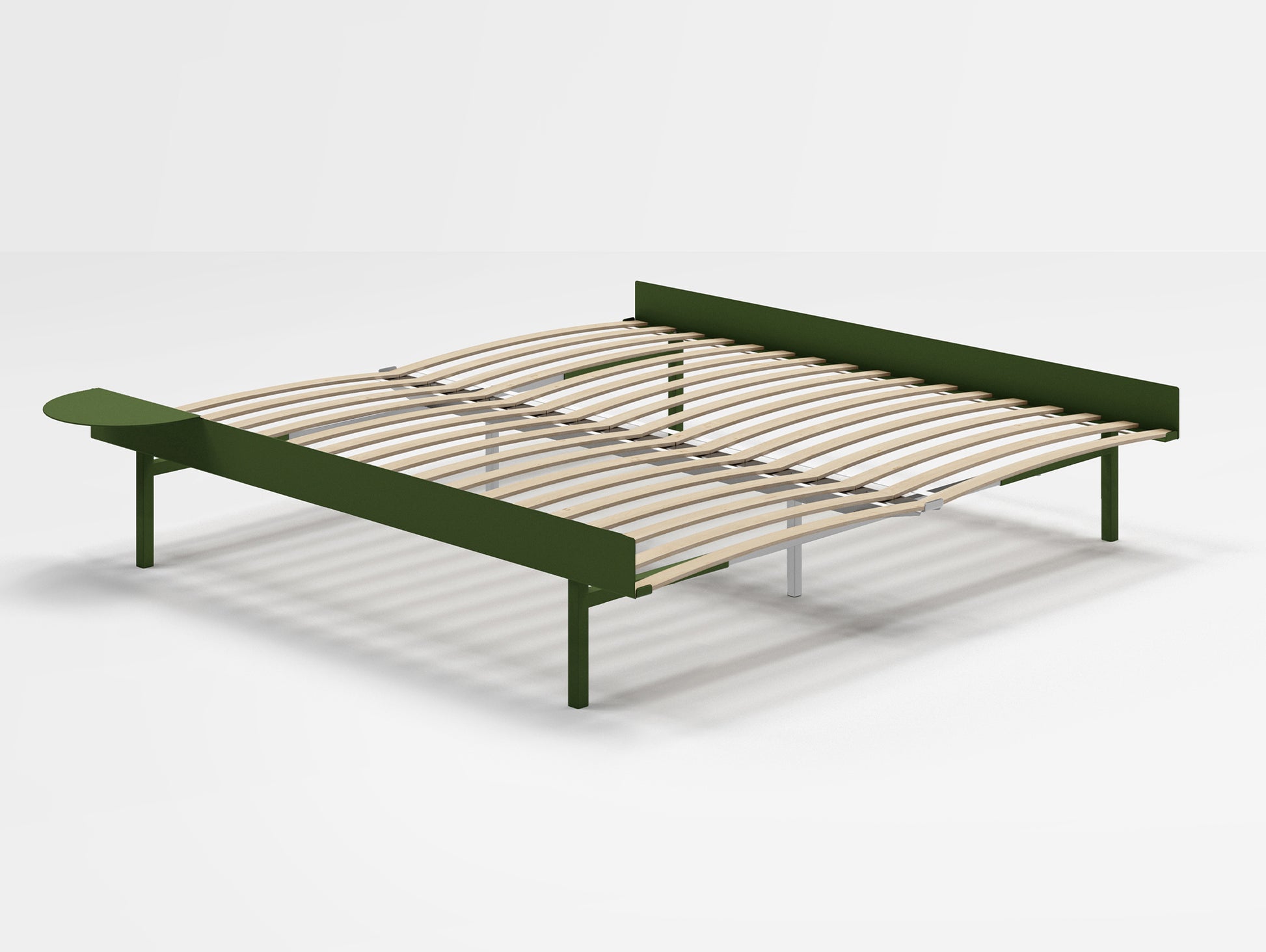 Moebe Bed 90 - 180 cm (High) Frame / with 180cm wide Slats /  1 Side Table / Pine Green