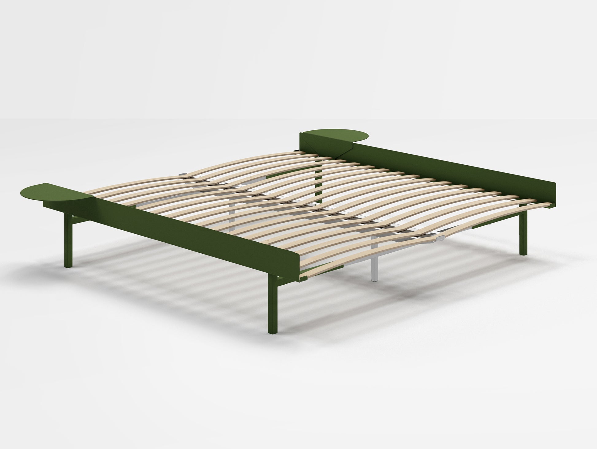 Moebe Bed 90 - 180 cm (High) Frame / with 180cm wide Slats /  2 Side Tables / Pine Green