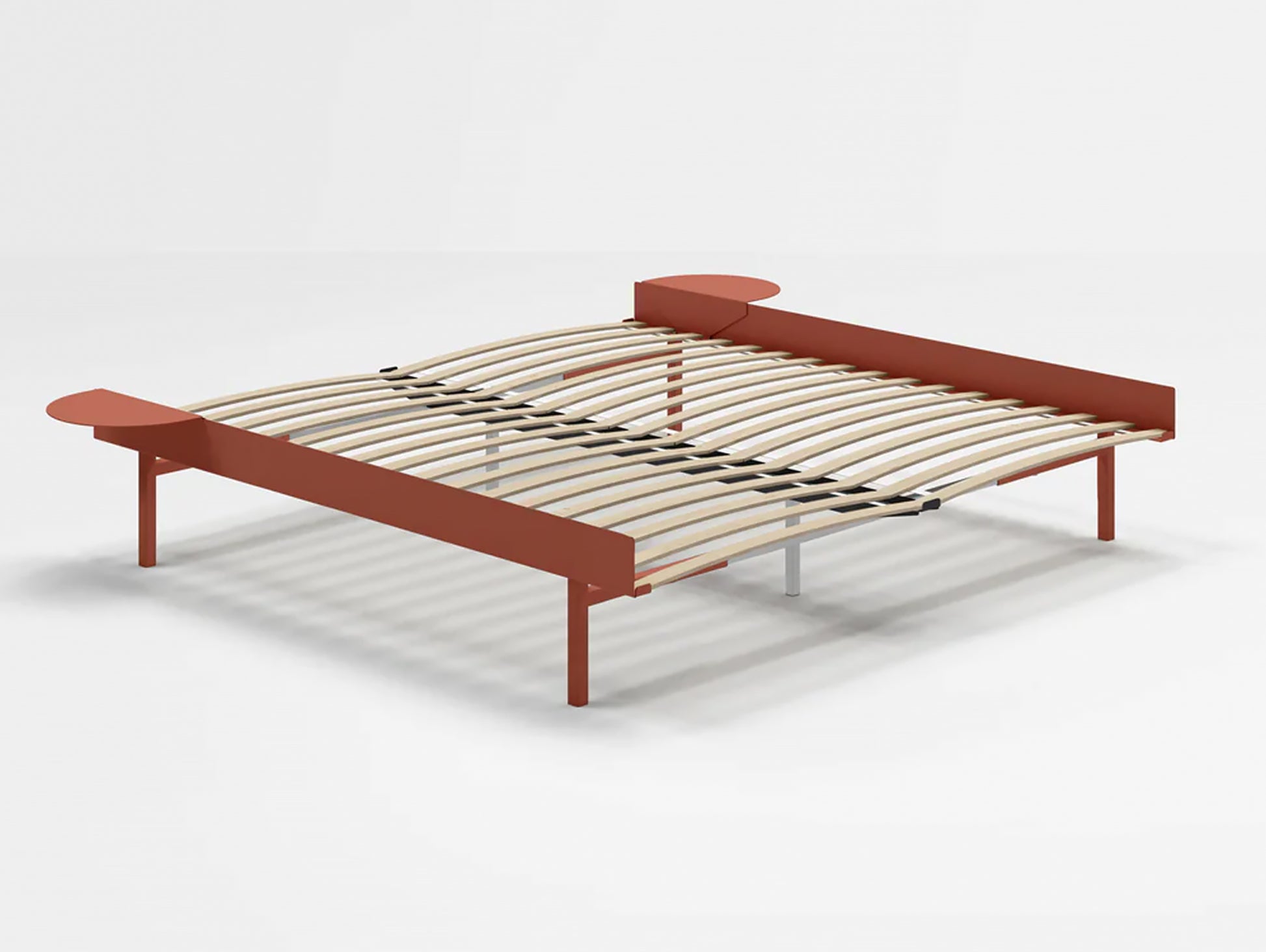 Moebe Bed 90 - 180 cm (High) Frame / with 180cm wide Slats /  2 Side Tables / Terracotta