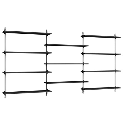 Wall Shelving System Sets (115 cm) by Moebe - WS.115.3 / Stainless Steel Uprights / Black Painted Oak