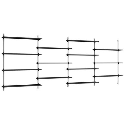 Wall Shelving System Sets (115 cm) by Moebe - WS.115.4 / Stainless Steel Uprights / Black Painted Oak