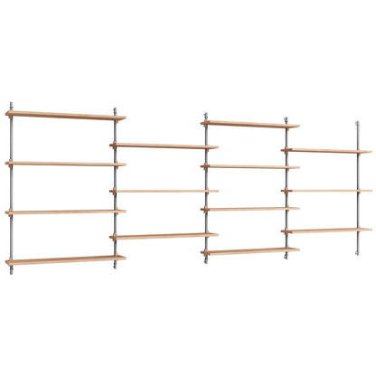 Wall Shelving System Sets (115 cm) by Moebe - WS.115.4 / Stainless Steel Uprights / Oiled Oak