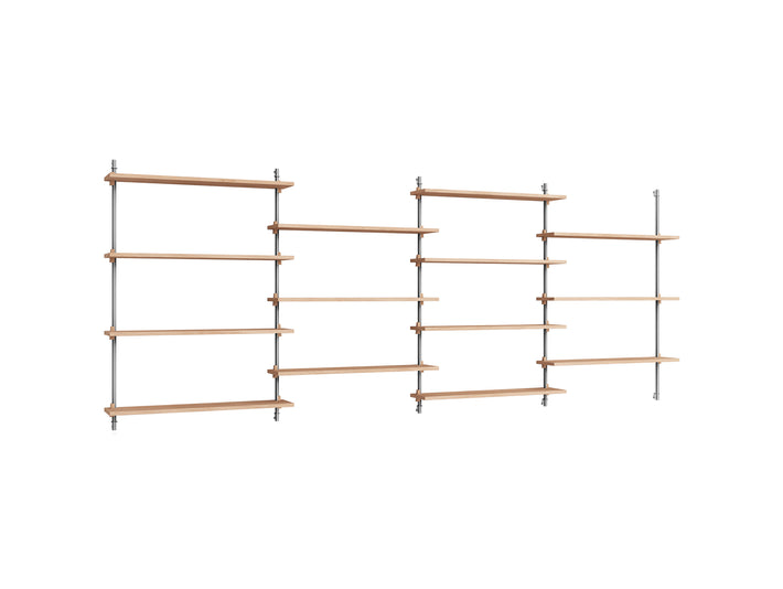 Wall Shelving System Sets (115 cm) by Moebe - WS.115.4 / Stainless Steel Uprights / Oiled Oak